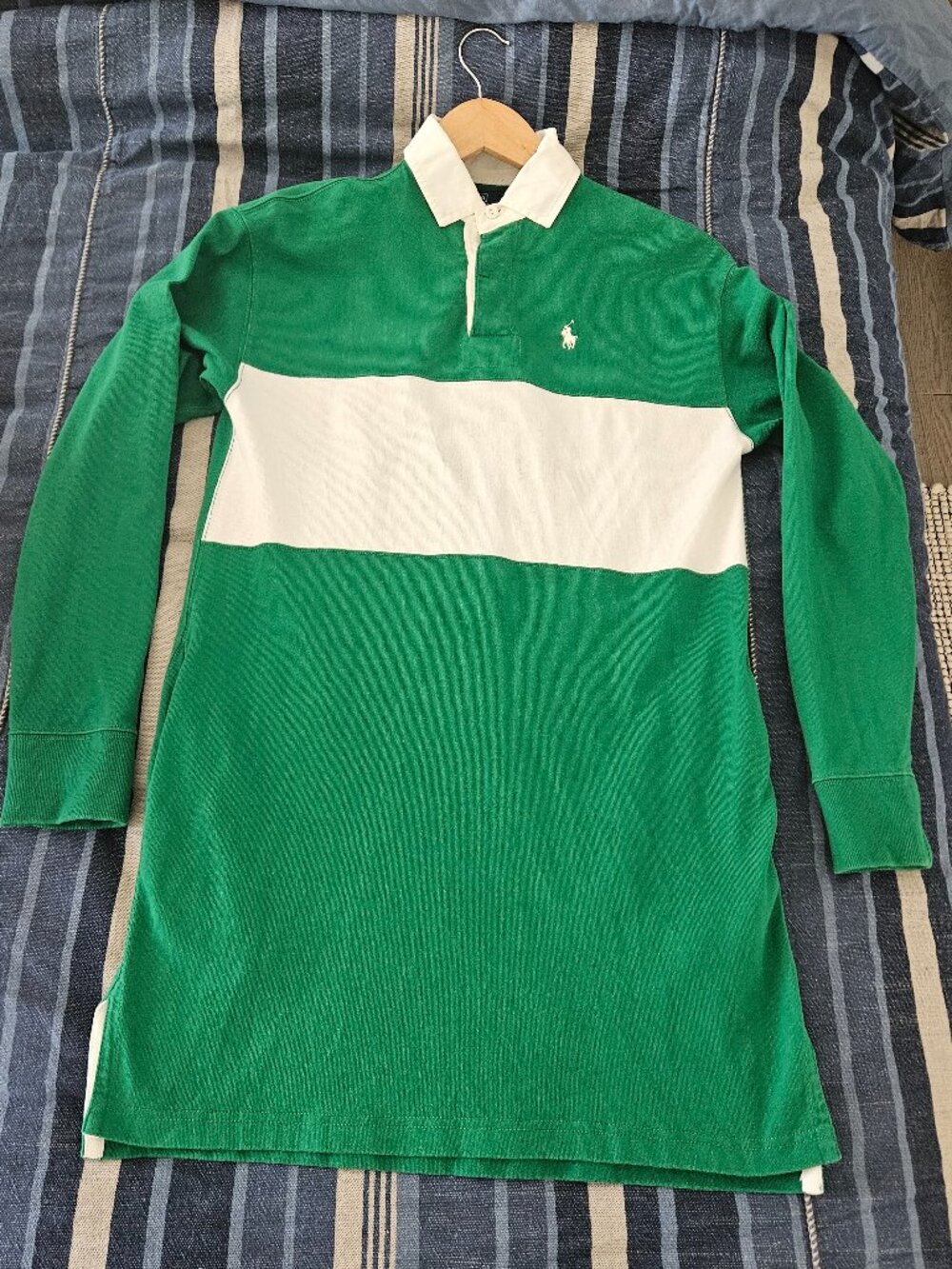 Polo Ralph Lauren Collared Shirt Dress, Size XXS Green/White